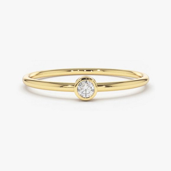 Solitaire Bezel 14K (or 18k upon request) Yellow Gold Diamond Ring - Picture 1 of 5